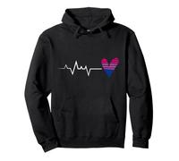 Bi Pride Heartbeat Striped Heart Feminine LGBTQ Love Pullover Hoodie