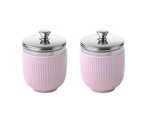 BIA International - Egg Coddler - Porcelain - Egg Poachers - Glazed Finish Design - Kitchen Gadgets - Egg Cooker - Gift Box - Celadon Pink - Set of 2