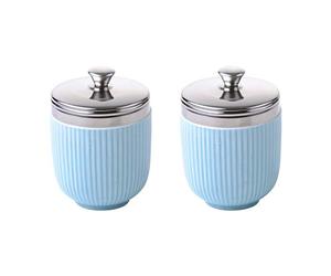 BIA International - Porcelain Egg Coddler - Set of 2 Celadon Blue Egg Poachers with an Embossed Fluted Design, Kitchen Utensil and Egg Multi Cooker, Gift Boxed Packaged