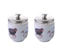 BIA International - Porcelain Egg Coddler - Set of 2 White Egg Poachers with Hatching Eggs Design by Artist Clare Mackie, Kitchen Utensil and Egg Multi Cooker, Gift Boxed Packaged