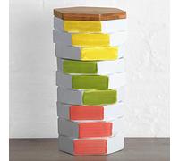 BIA - Totem - Porcelain 3-Tier Stackable Storage Food Jar - Ascent - Pink, Green and Yellow - Food Storage Container with Bamboo Lid Jars - Airtight Food Containers - Kitchen Storage & Organisation
