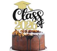BIABISD Class of 2026 Cake Topper, Congrats Grad Cake Decorations, Congratulations 2026 High School College University Graduation Party Decoration Supplies (Black Gold 2)