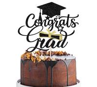 BIABISD Congrats Grad Cake Topper, Class of 2026 Cake Topper Decoration, High Sohool/College/University Graduation Party Supplies, Congratulations Class of 2026 Party Cake Decorations (Black)