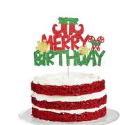BIABISD Merry Birthday Cake Topper, Glitter Christmas Birthday Party Supplies for Winter Xmas Birthday Baby Shower Decorations, Celebrating Merry Christmas Theme New Year Holiday Party Decorations