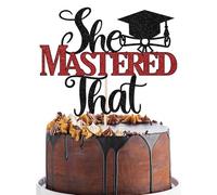 BIABISD She Mastered That Cake Topper, Congrats Grad Sign, She Did It, Master Degree Graduation Party Decorations Supplies, 2026 Graduation Party Decorations Supplies for Her (Black Red 1)