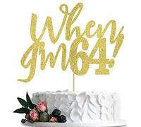 BIABISD When I'm 64 Gold Glitter 64 Cake Toppers Cheers 64 Cake Topper 64th Birthday Party Supplies