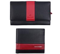 Biaggio Genuine Leather Couple Wallet Set - Timeless Elegance for Two - Perfect Match - Symbol of Love and Together - Black and Red (B0B17CCRNR), Black and Red, Black, black and red, Modern