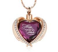 BIAIHQIE Cremation Jewelry Angel Wing Heart Urn Pendant Necklaces for Women Crystals Birthstone Human Ashes Memorial Locket Keepsake-Rose Gold-Purple