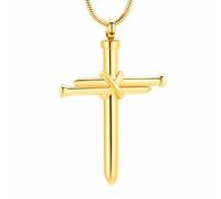 BIAIHQIE Cremation Jewelry Nail Cross Urn Necklace for Ashes for Men Memorial Locket Pendant Jewelry for Loved One-Gold