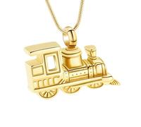 BIAIHQIE Cremation Jewelry Train Urn Necklace Ashes Pendant for Men Ashes Keepsake Memorial Jewelry-Gold