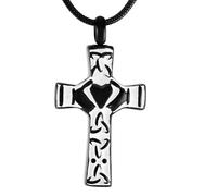 BIAIHQIE Embrace the cross of love, God bless me with simple style men's and women's jewelry, cremation jewelry pendant, stainless steel-Black