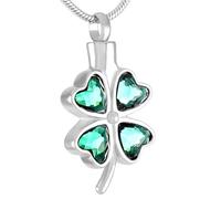 BIAIHQIE Four leaf clover gemstone simple style jewelry for men and women, cremation jewelry pendant, stainless steel urn-Steel color