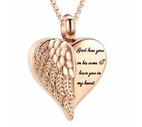 BIAIHQIE God Has You In His Arms Have You In My Heart Cremation Necklace For Ashes Angel Wing Cremation Jewlery-Rose Gold