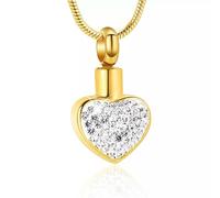 BIAIHQIE Small Stainless Steel Crystal Heart Urn Necklace For Women Keepsake Penadnt Memorial Ashes Jewelry-Golden