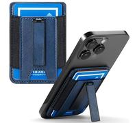 BIAJIYA Card Holder for Back of Phone RFID 5 Pull Credit Card Cash Cell Wallet Pocket Canva Leather Case for Smartphones, DeepBlue, Simple, Elegant and Textured