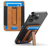 BIAJIYA Card Holder for Back of Phone RFID 5 Pull Credit Card Cash Cell Wallet Pocket Canva Leather Case for Smartphones, LiBrown, Simple, Elegant and Textured