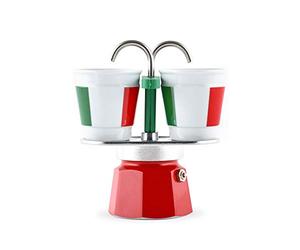 Bialetti 6196 Mini Express Italia Coffee Maker 2 Cups + 2 Glasses Aluminium, 2 Cups