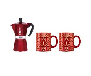 Bialetti - Deco Glamour - Moka Express 6tz Red +2 Mugs