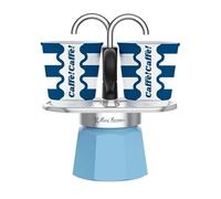 Bialetti Mini Express Dolce Vita 2 Cup Coffee Maker with Set of Coffee Cups, Light Blue,
