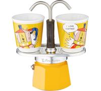 Bialetti - Mini Express Lichtenstein: Moka Set includes Coffee Maker 2-Cup (2.8 Oz) + 2 shot glasses, Yellow, Aluminium