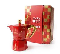 Bialetti Moka Express 3 Cup (130ml) Mattel Edition Eightieth Collectible Coffee Maker with Celebrative Tin - Made of Aluminium, Not Induction, Red