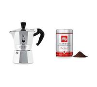 Bialetti Moka Express Aluminium Stovetop Coffee Maker (2 Cup), 8x11x11 cm & illy Coffee, Classico Ground Coffee for Moka Pots, Medium Roast, 100% Arabica Coffee Beans, 250g