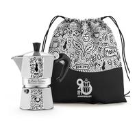 Bialetti Moka Express Coffee Maker, 90th Anniversary, Aluminium, 3 Cups (130 ml) with Nylon Backpack Ninetieth