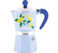 Bialetti Moka Rainbow Dolce Far Niente 3 Cup Coffee Maker Blue with Lemons Aluminum 130 ml Manual Espresso Coffee Preparation