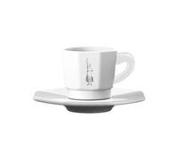 Bialetti Octagonal Cups, Set of 4 Cups, White and Silver, 75ml