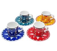 Bialetti Set of 4 Coffee Cups and Saucers Matching Colourful Design with Joyful Memories Bears in Ceramic 70 ml Washable