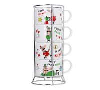 Bialetti - Set of 4 Italian Espresso Cups for Cappuccino, Stackable with Metal S