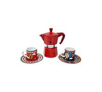 Bialetti Winter Wonderland Moka Express Red Coffee Maker Set 3 Cups 130 ml Complete with Two Cups and Two Saucers