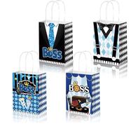 Bialowase 12Pcs Bosses Party Favors Bags with Handles, Boss's Day Thanks Party Candy Gifts Handheld Paper Bags, Boss's Birthday Parties Candy Kraft Paper Gift Bag for Employee, Coworker, Colleague
