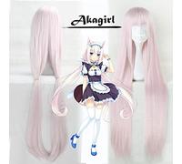Biamoxer Anime Nekopara Ova Cosplay Wigs Vanilla Chocola Straight Long Ponytails Adult Synthetic Hair Wig Pink Brown Pink