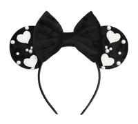 Bianbaistar Black Velvet Bow Mouse Ears Headband with Pearl Heart Accents - Elegant Hair Accessory for Parties, Dates & Special Occasions