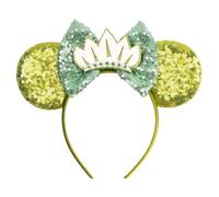 bianbaistar Enchanted Green Sequin Mouse Ear Headband with Leaf Crown - Princess-Inspired Accessory for Theme Parks & Royal Celebrations