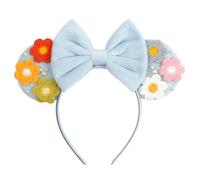 Bianbaistar Light Blue Velvet Mouse Ear Headband with Crochet Flower Decorations - A Charming Accessory for Theme Parks and Parties