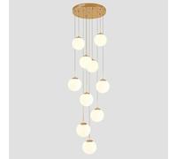 BIANBHUO 10 Glass Decorate Balls Staircase Chandelier Long Pendant Light High Ceilings Foyer Entryway Chandelier Chrome White Milk Glass Mid Century Modern Hanging Lamp with Compatible with Living