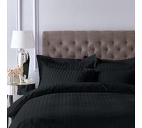 Bianca 300 Thread Count Cotton Satin Stripe Double Duvet Cover Set with Pillowcases Black