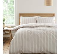 Bianca Ashford Stripe 200 Thread Count Cotton Percale Reversible Double Duvet Cover Set with Pillowcases Natural
