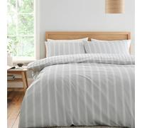 Bianca Ashford Stripe 200 Thread Count Cotton Percale Reversible Double Duvet Cover Set with Pillowcases Silver Grey