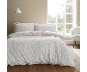 Bianca Brushed Cotton Floral Toile Reversible King Duvet Cover Set with Pillowcases Natural
