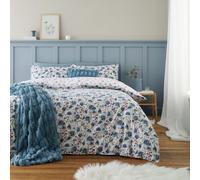 Bianca Brushed Cotton Ophelia Floral Reversible Super King Duvet Cover Set with Pillowcases, Blue