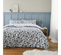 Bianca Brushed Cotton Ophelia Floral Reversible Single Duvet Cover Set with Pillowcase Blue