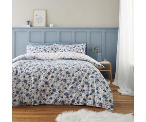 Bianca Brushed Cotton Ophelia Floral Reversible Single Duvet Cover Set with Pillowcase Blue
