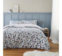 Bianca Brushed Cotton Ophelia Floral Reversible Super King Duvet Cover Set with Pillowcases, Blue