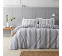 Bianca Brushed Cotton Ticking Stripe Reversible King Duvet Cover Set with Pillowcases Grey