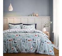 Bianca Brushed Cotton Winter Scene Reversible Double Duvet Cover Set with Pillowcases Blue