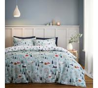 Bianca Brushed Cotton Winter Scene Reversible King Duvet Cover Set with Pillowcases Blue