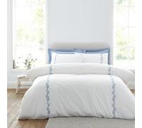 Bianca Camille Embroidered Floral 200 Thread Count Cotton Double Duvet Cover Set with Pillowcases White/Blue